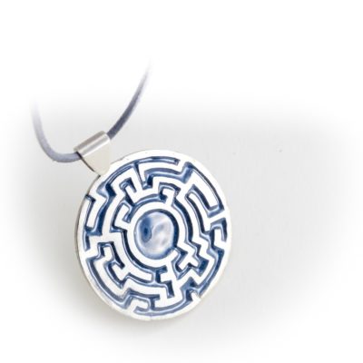 Labyrinth Anhänger Sterlingsilber mit blauem Emaille