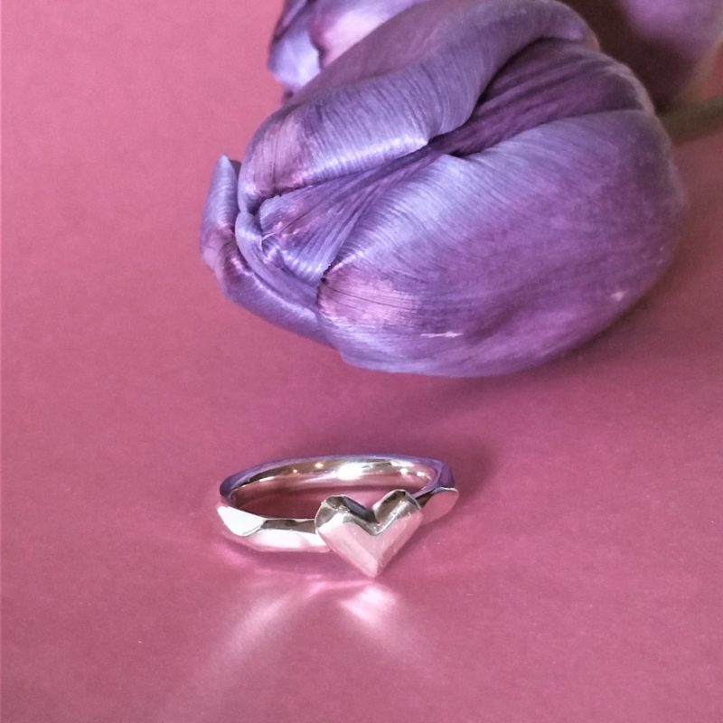 Facettierter Herz Ring Sterlingsilber