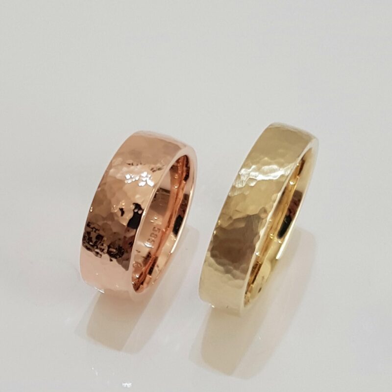 Gehämmerte Eheringe 14Kt Rosègold und Gelbgold