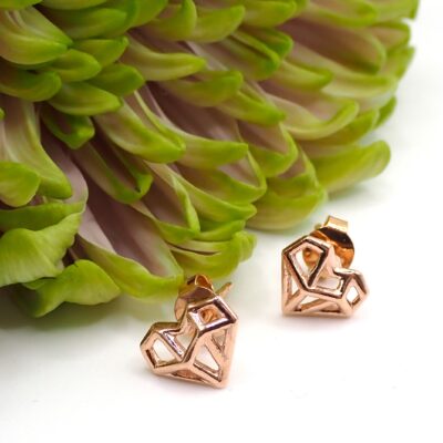 Herz-Ohrstecker aus Sterlingsilber und Rosé vergoldet, 9x8mm