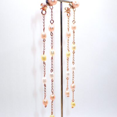 Perlenohrringe extra lang - Rosé, Weiß, Pastellgelb